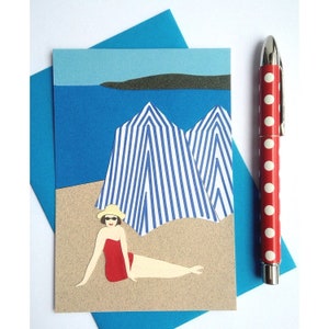 Carte postale " Bibi à la plage " / carte été / carte vacances / carte postale /carte plage / papiers découpés et collés / fait main
