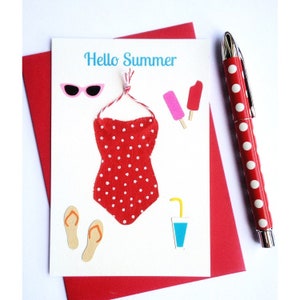"Hello summer" card / Holiday card / beach card / summer card / cut and glued papers / handmade