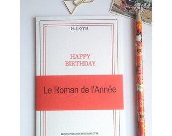 Carte " Le roman de l'année " / Cartes Fêtes / Carte anniversaire/ carte personnalisable/ réalisée à la main