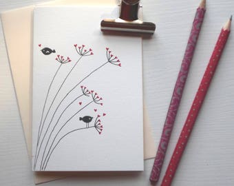 Card "Buttons of hearts and birds" / postcard / cut and glued papers / Valentine's Day / handmade