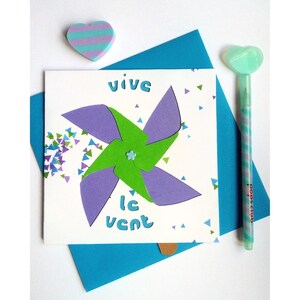 Carte animée " moulin à vent " / carte animée / papiers découpés et collés / réalisée à la main