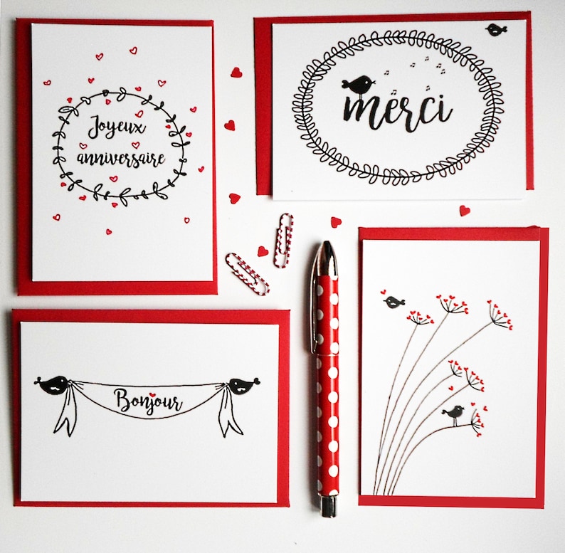 Set of bird cards 4 card message cards thank you card PDF file card Happy birthday