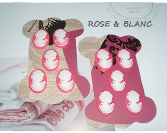 Cartonnettes de 5 Boutons Camés Rose et Blanc