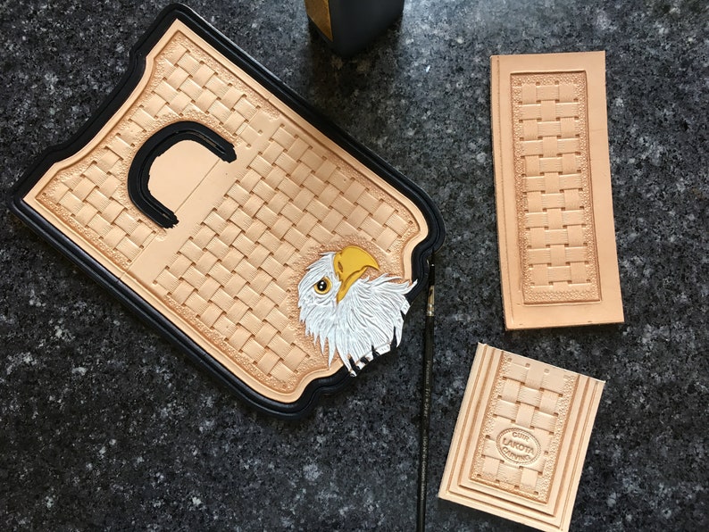 Horizontal case for smartphone belt style iphone leather embossed with an Eagle head