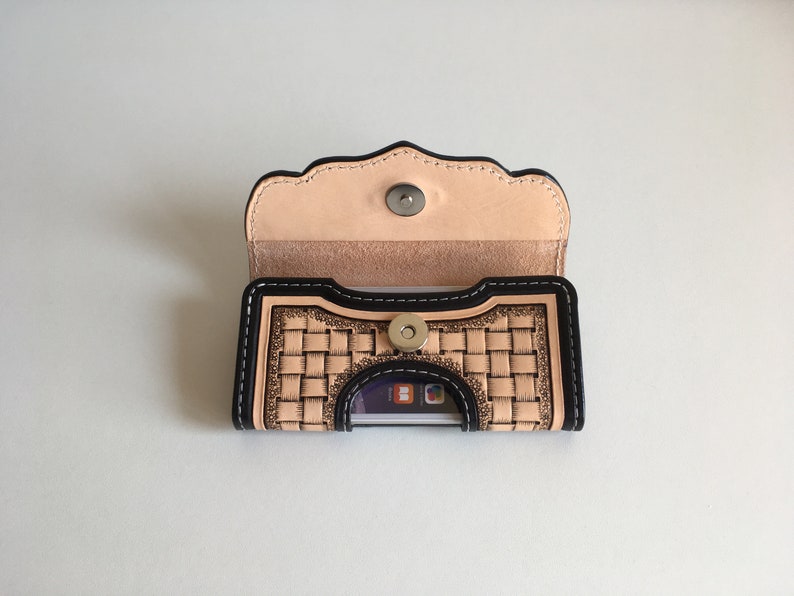 Horizontal case for smartphone belt style iphone leather embossed with an Eagle head