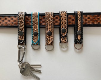 Belt clip or key ring in embossed leather various patterns