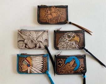 Coin purse in embossed leather, various patterns