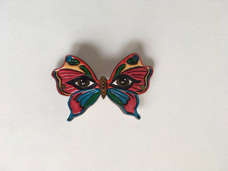 the look of the butterfly pattern Tooled leather hair Barrette
