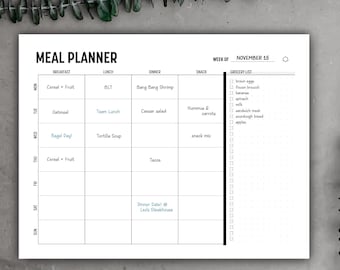 Meal Planner PRINTABLE // Minimalist Weekly Food Tracker // Grocery List // Organizational Spread // Sizes: Letter & A4
