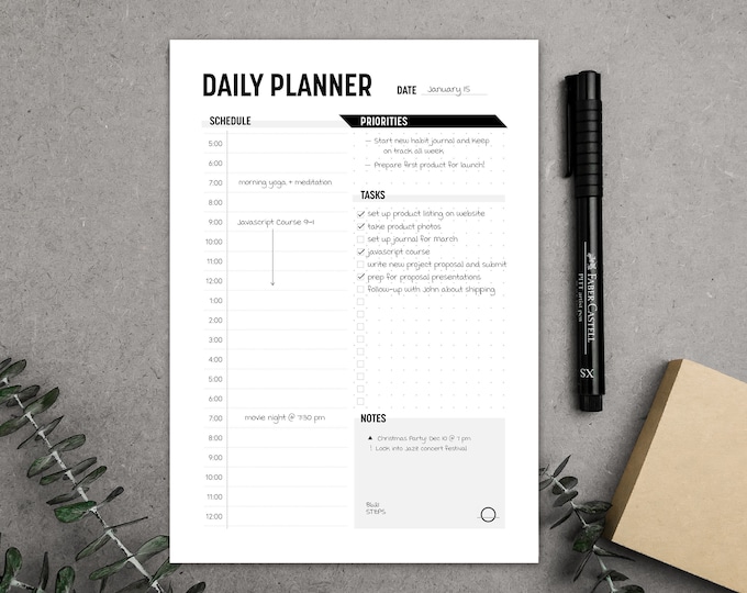 Minimalist Daily Planner PRINTABLE // Undated Planner // Productivity ...