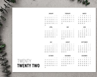 2022 Year at a Glance Calendar PRINTABLE // 2022 Calendar // Landscape Planner Printable // Year Overview // Multiple Sizes: Letter & A4