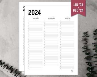 2024 Future Log Calendar PRINTABLE // 2024 Calendar // Portrait Calendar // Multiple Sizes: Letter & A4