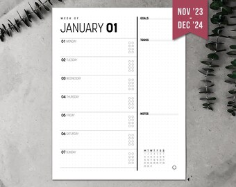 Minimalist Weekly Planner PRINTABLE // 2024 Planner // Academic + WFH // Portrait Layout // Multiple Sizes: Letter & A4