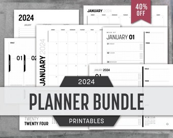 2024 Printable Planner Bundle // PRINTABLE // Bold + Minimalist // Calendar Printables // Multiple Sizes: Letter & A4
