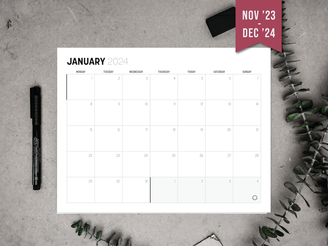 Minimalist 2024 Calendar PRINTABLE Monthly Planner Multiple Sizes minimalist-2024-calendar-printable-monthly-planner-multiple-sizes