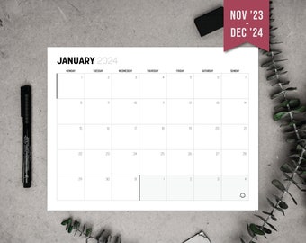 Minimalist 2024 Calendar PRINTABLE // Monthly Planner // Multiple Sizes: A4 & Letter