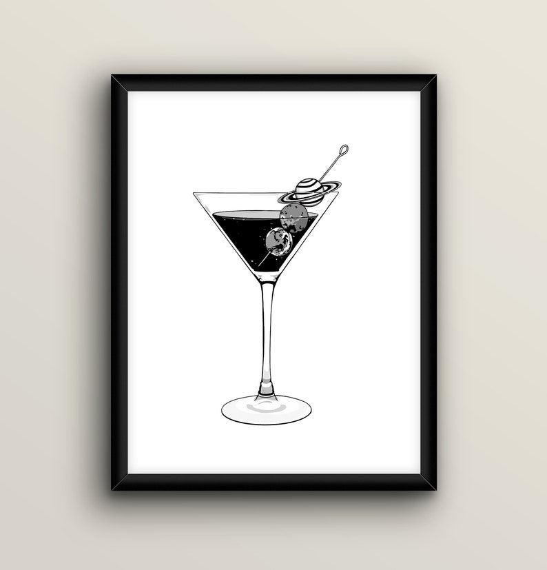Martini Print Cocktail Bar Wall Art Margarita Alcohol Kitchen Decor Drink Restaurant