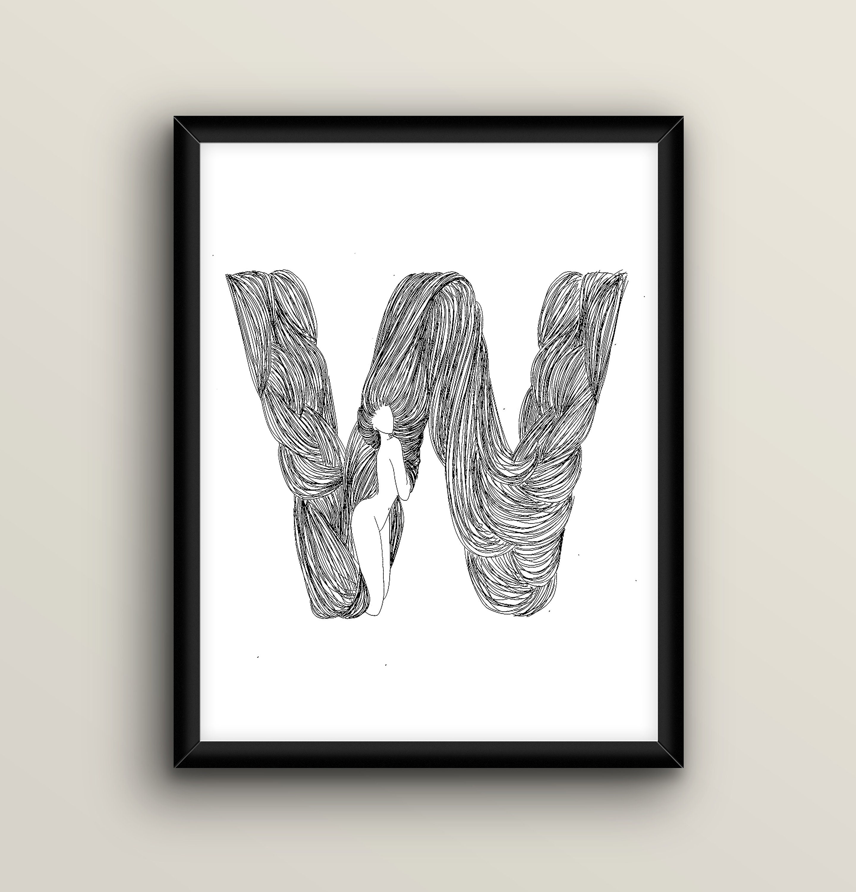 Letter W print female minimal W initial print feminine art Etsy