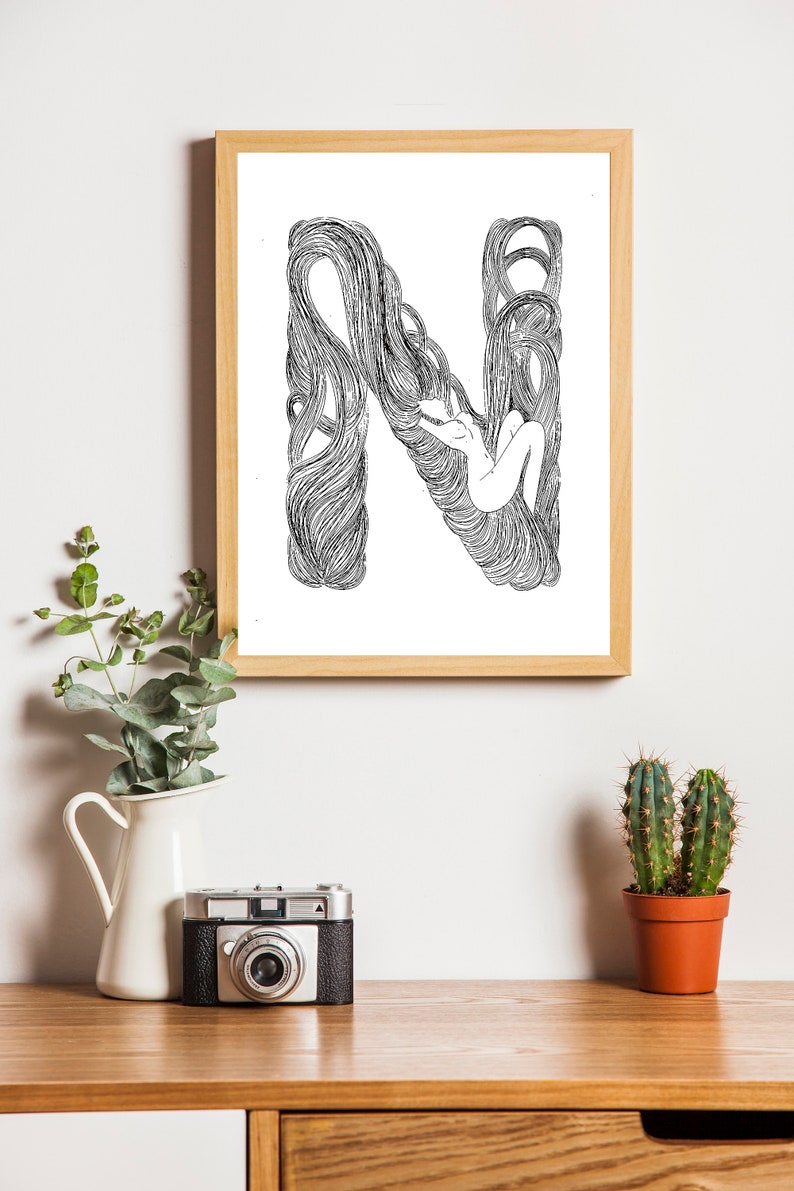 letter N print female minimal N initial print feminine art print custom name print tumblr print new baby gift N monogram print Vanity print