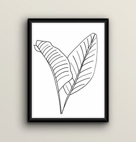 Minimal Botanical Print Tropical Black White Botanical Leaf Etsy