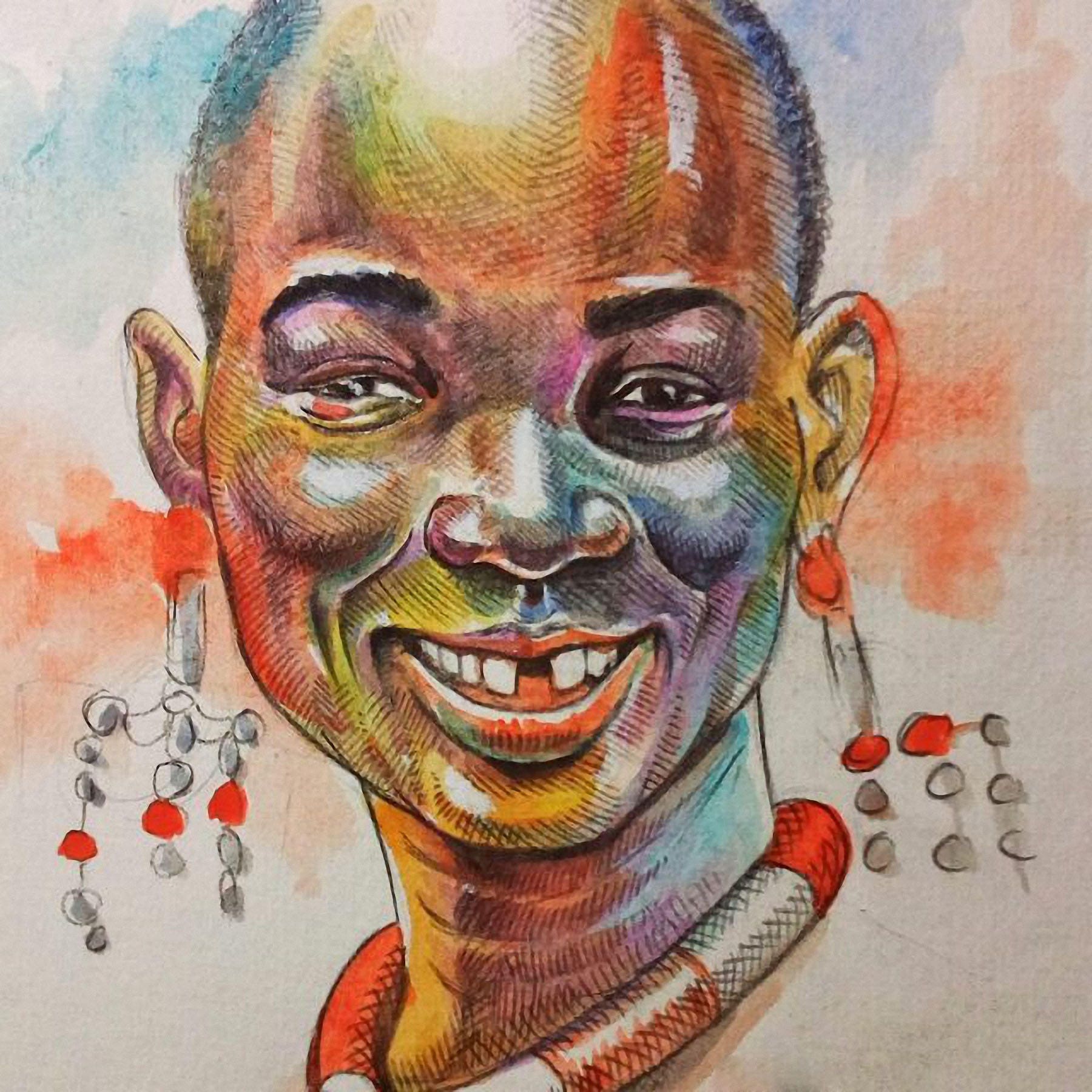 Retrato de cara africana / retrato africano / rostro africano Etsy