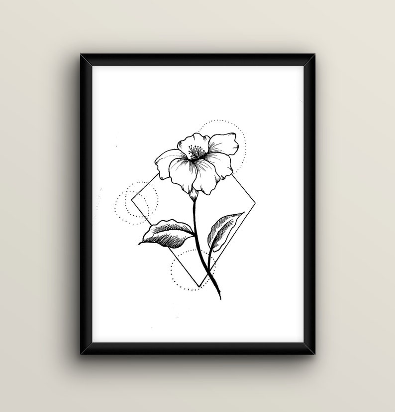 Flowers line art flowers sketch Minimal floral print Black white flowers line art Geometric floral Tattoo flash print Contour drawing