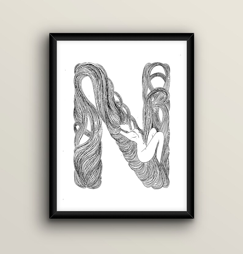 letter N print female minimal N initial print feminine art print custom name print tumblr print new baby gift N monogram print Vanity print