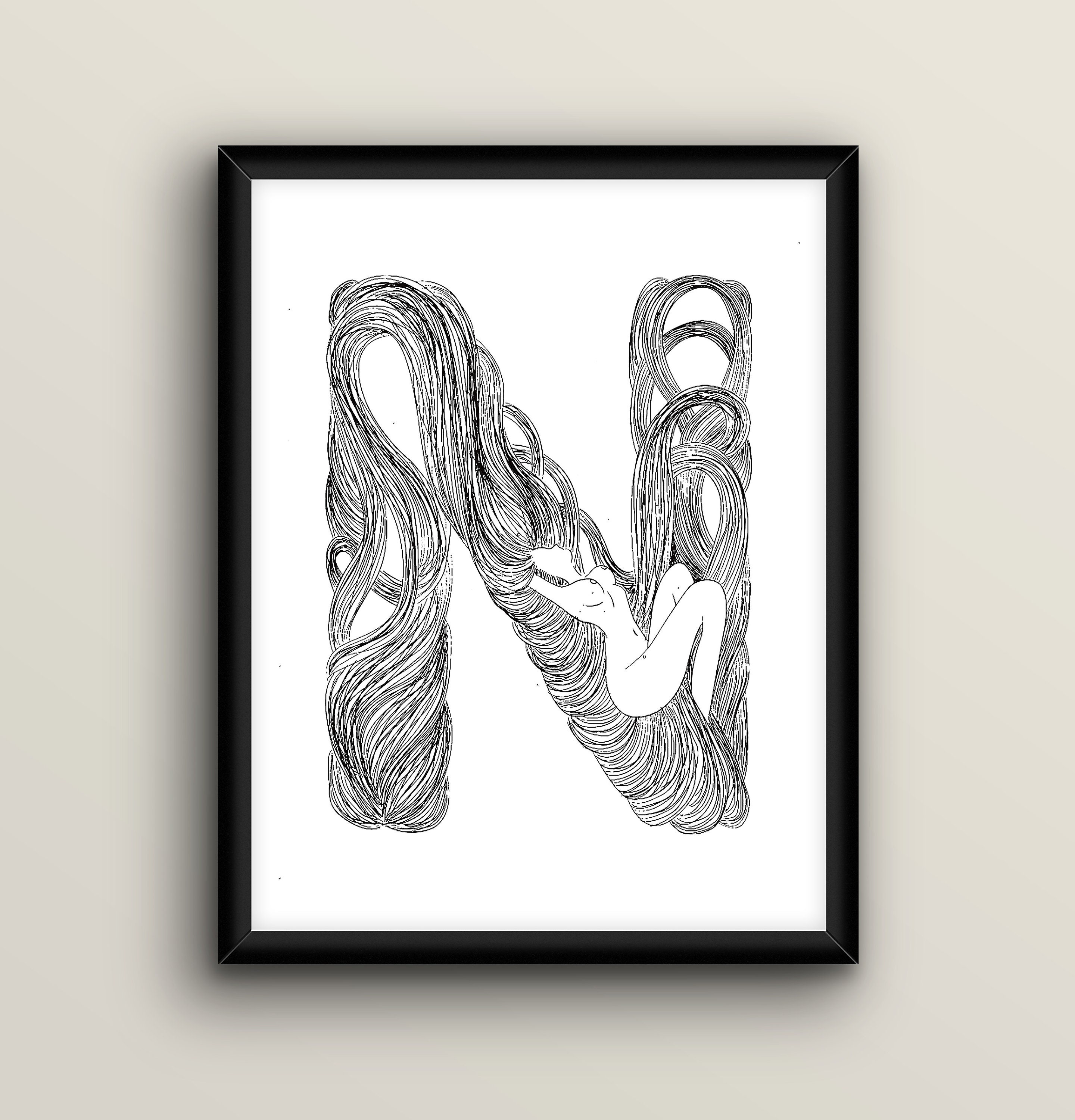 letter N print female minimal N initial print feminine art print custom name print tumblr print new baby gift N monogram print Vanity print