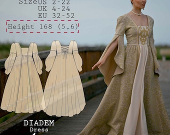 Patron de robe d'inspiration celtique et viking, robe médiévale fantastique (PDF), costume de reconstitution historique, robe corset pour reconstitution historique