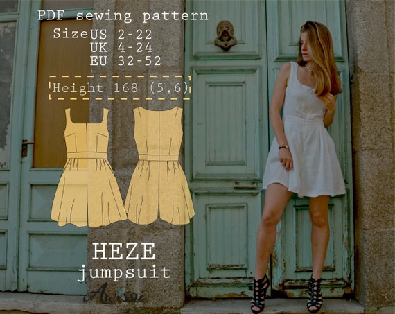 Flared Shorts Jumpsuit Sewing Pattern: Women's EU 32-52 US 2-22 (PDF Pattern)