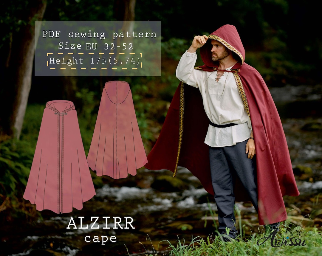 Knight Cape Pattern Hooded Cloak Sewing Pattern | PDF Fantasy Men's Cape Pattern for ...