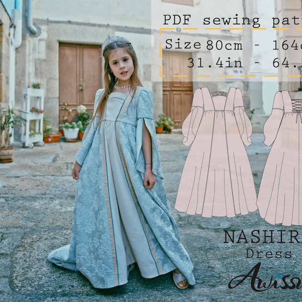 Costume médiéval à faire soi-même | Patron de couture de robe historique pour enfants | Modèle de robe médiévale fantastique | Déguisement Renaissance DIY 1 ans à 14 ans