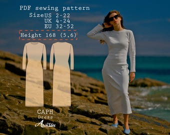Easy Jersey Dress Sewing Pattern | Quick & Easy Jersey Dress Pattern | Beginner-Friendly Jersey Dress Pattern for Women | US 2-22 | EU 32-52