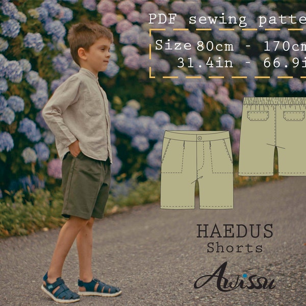 Patrón de costura de pantalones cortos para niños / Pantalones cortos de bricolaje para niños / para edades de 1 a 15 años / Patrón de costura fácil de seguir Pantalones cortos para niños / Imprescindible