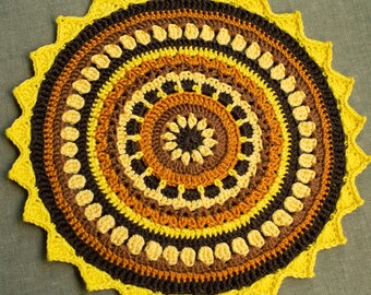 Crochet sunflower mandala placemat / trivet • Lughnasadh Circle