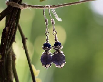 Boucles d'oreille iolite et lapis lazuli • Nuit d'été