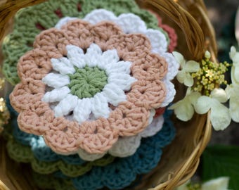 Crocheted flower coaster • Columbine