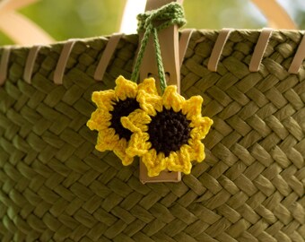 Crochet sunflower bag pendant / jewelry • Harvest talisman