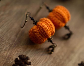 Mini Pumpkin Crochet and Stone Earrings • Samhain Prayer