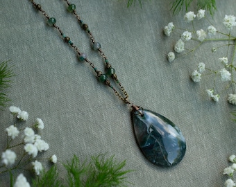 Moss Agate Necklace • Lichen Mist