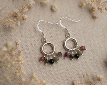 Boucles d'oreille tourmaline et onyx • Orée fleurie