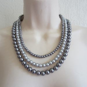Gray multi-row glass bead necklace