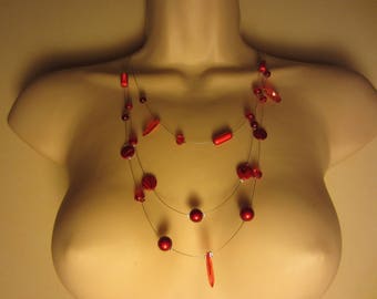 Red multi row necklace