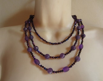 Collier multi rangs violet