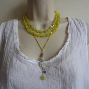 Multi strand necklace yellow glass beads