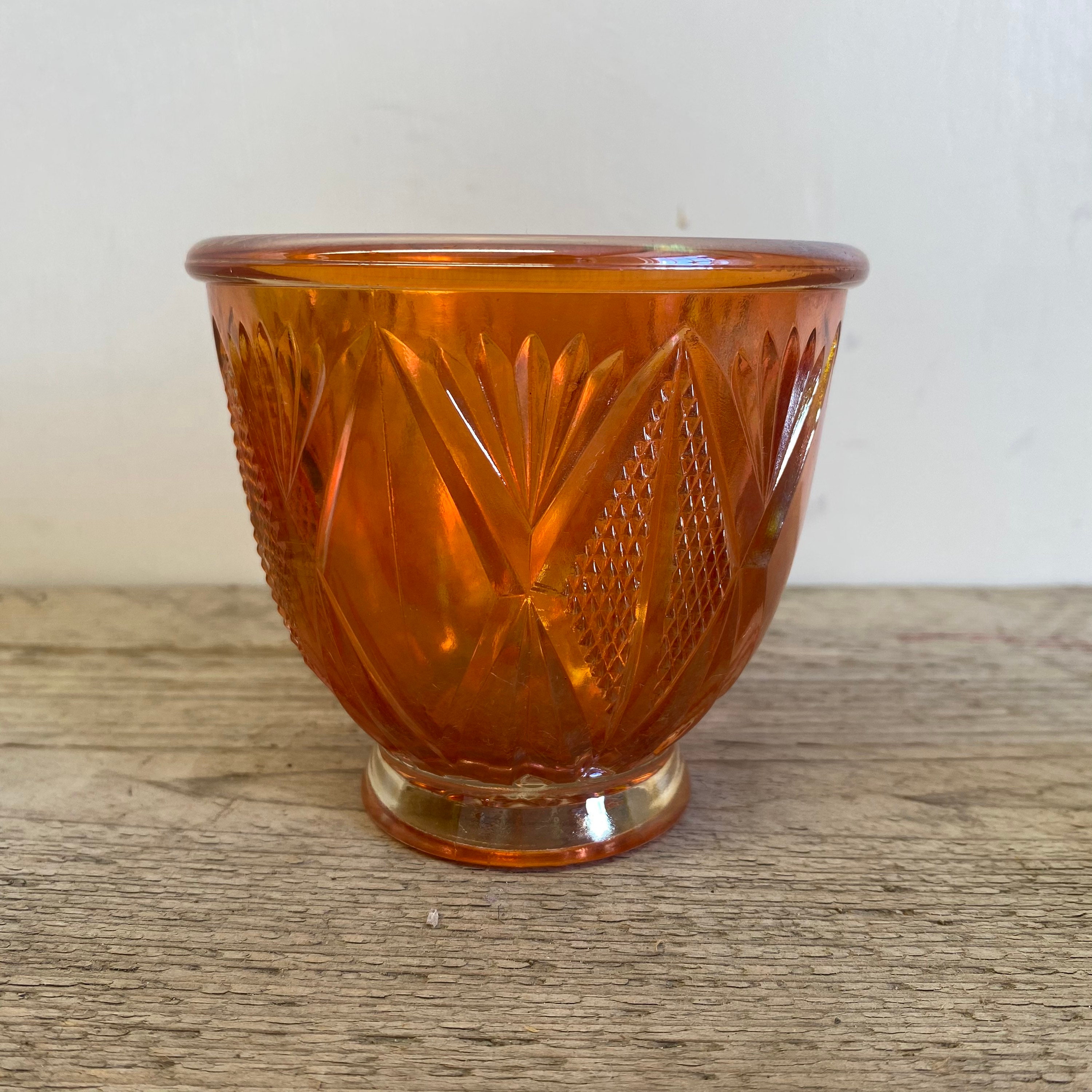 Orange Carnival Glass Candle Tealight Holder Plant Pot Vtg Etsy