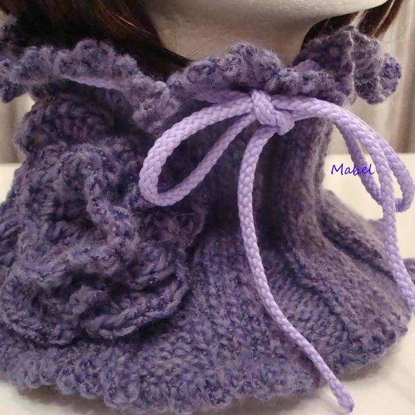 Snood  ou col violet, fait main , tricot et crochet, chaud et doux