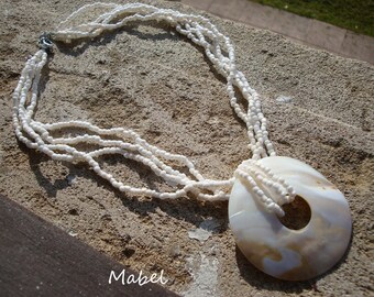 Donut ecru Pearl necklace, 4 rows of seed pearls, white ivory, summer, wedding