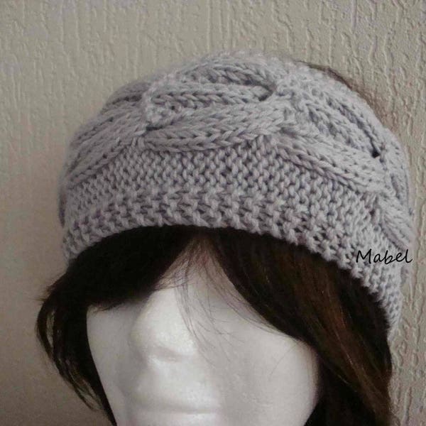 Headband Bandeau en  coton gris perle, torsadé, laine française