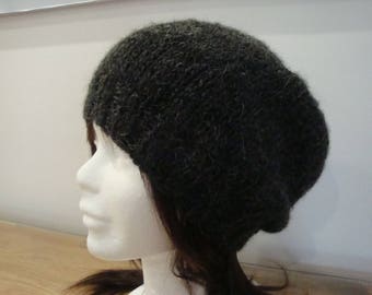 Anthracite grey cap, frosted, soft and warm, French wool knit